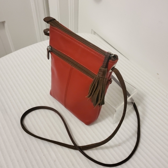 iLi Leather Tassel Red with Brown Trim Small Crossbody, classic - Picture 3 of 10